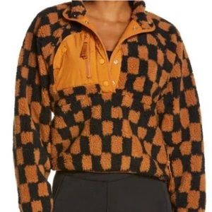 Free People Movement Rocky Ridge Toasted Coconut Checkered Pull Over sz L